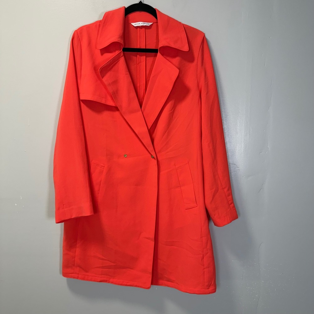 Peter Nygard Lightweight Red Orange Double Breasted Trench Coat Jacket U17122570